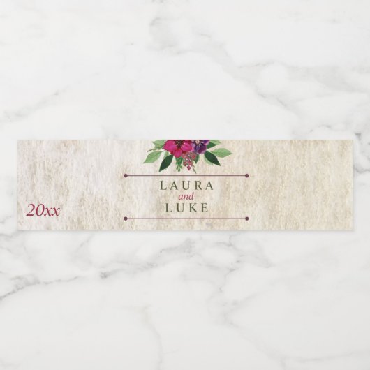 Earthy, Cranberry-Plum Floral Waterfles Etiket (Enkel label)