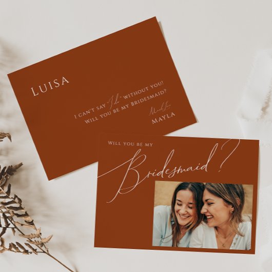 Earthy Desert Rust Photo Bridesmaid proposal Kaart