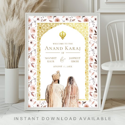 Earthy Floral Anand Karaj Affiche de bienvenue Mar