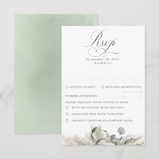 Earthy Floral Pampas Grass Boho Wedding RSVP (Voorkant / Achterkant)
