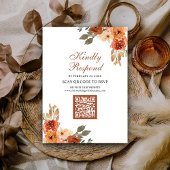 Earthy Floral Terracotta QR Code RSVP Wedding Informatiekaartje