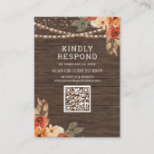 Earthy Floral Wood Terracotta QR Code RSVP Weddens Informatiekaartje (Voorkant)