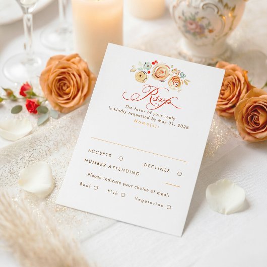 Earthy Flowers Whimsical Elegant Wedding RSVP Card