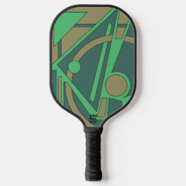 Earthy Geometric Abstract in Green and Olive Pickleball Paddle