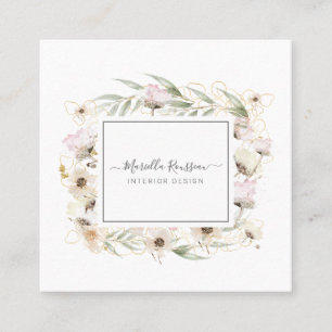 Earthy Greenery Floral Gold Glitter Visitekaartje