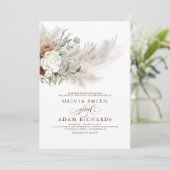Earthy Greenery Floral Pampas Grass Boho Wedding Kaart (Staand voorkant)