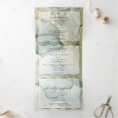 Earthy Greens and Golds Abstract Ink Tri-Fold Inv Drieluik Uitnodiging (Binnen)