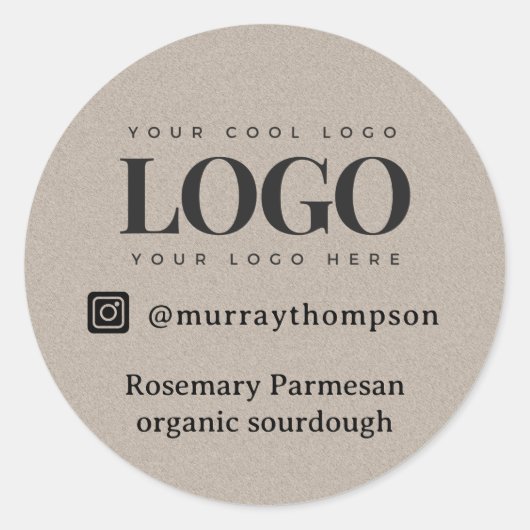 Earthy Grey Kraft Business Rectangle Social Ronde Sticker (Voorkant)