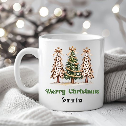 Earthy Leopard Christmas Trees Personalized Mug