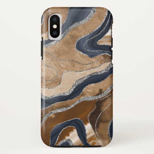 Earthy Navy Blue Marble Agate Silver Glitter 1 Case-Mate iPhone Case (Achterkant)