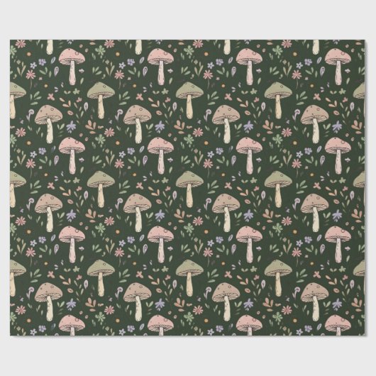 Earthy Olive Green Fungi Seamless Pattern Cadeaupapier (Vlak)