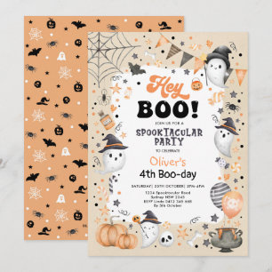 Earthy Oranje Black Halloween Ghost Boy Birthday Kaart
