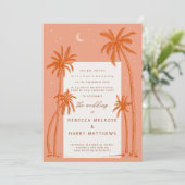 Earthy Palm Trees oranje boho bruiloft-uitnodiging Kaart (Staand voorkant)