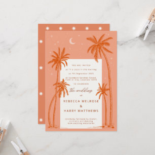 Earthy Palm Trees oranje boho bruiloft-uitnodiging Kaart