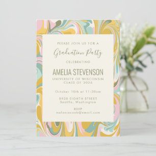 Earthy Pastel Abstract Marble Graduation Party Kaart