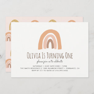 Earthy Pastel Rainbow 1st Birthday Uitnodiging