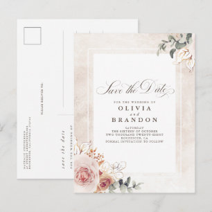 Earthy Pink Floral Elegant Save the Date Aankondigingskaart