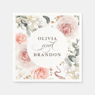 Earthy Pink Flowers Elegant Boho Wedding Servet