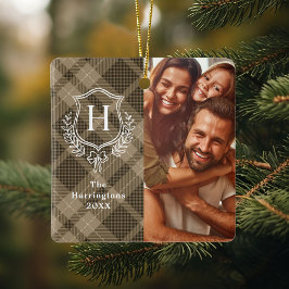 Earthy Plaid Family Crest Foto van Kerstmis Keramisch Ornament