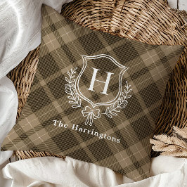 Earthy Plaid Winter Monogram Crest Initiaal Kussen