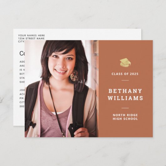 Earthy Rust Oranje Modern Photo Afstuderen Briefkaart (Voorkant / Achterkant)