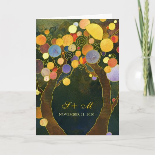 Earthy Rustic Trees Folded Wedding Uitnodiging (Voorkant)