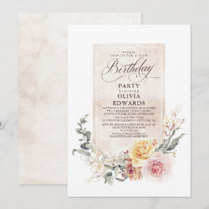 Earthy Shade Flowers Boho Elegant Birthday Party Kaart