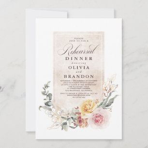 Earthy Shade Flowers Boho Elegant Rehearsal Dinner Kaart