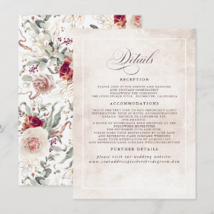 Earthy Shade Flowers Elegant Boho Wedding Details Informatiekaartje