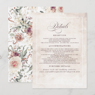 Earthy Shade Flowers Elegant Boho Wedding Details Informatiekaartje