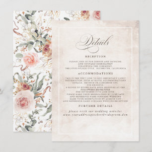 Earthy Shade Flowers Elegant Boho Wedding Details Informatiekaartje