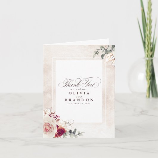 Earthy Shades Floral Wedding Bedankt (Voorkant)