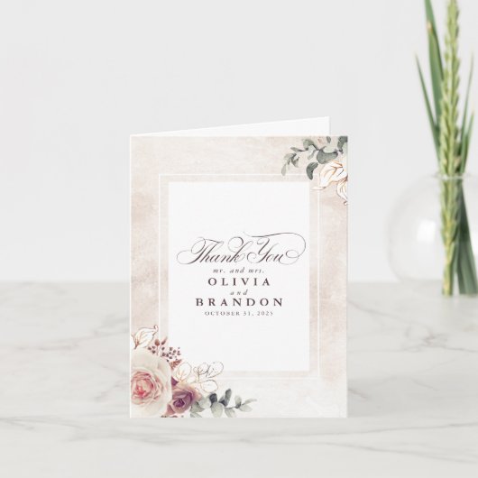 Earthy Shades Floral Wedding Bedankt (Voorkant)