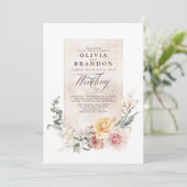 Earthy Shades Flowers Boho Elegant Wedding Kaart (Staand voorkant)