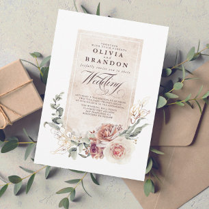 Earthy Shades Flowers Boho Elegant Wedding Kaart