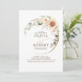 Earthy Shades Flowers Boho Elegant Wedding Kaart (Staand voorkant)