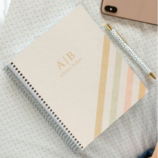 Earthy Stripes | Boho Chic Personalized Monogram Notitieboek
