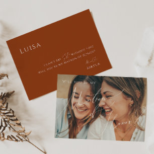Earthy Terracotta Faded Foto Matron of Honor Kaart
