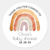 Earthy Tone Boho Rainbow Dank u Baby shower Ronde Sticker (Voorkant)