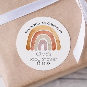 Earthy Tone Boho Rainbow Dank u Baby shower Ronde Sticker