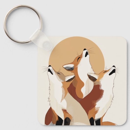 Earthy Tone Fox Pack Aesthetic Keychain (Voorkant)
