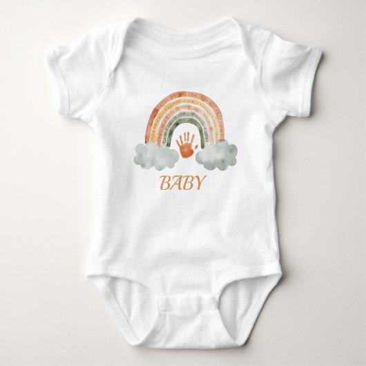 Earthy Tone Watercolor Boho Rainbow "Baby" Romper (Voorkant)
