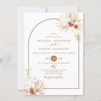  Earthy Tones Roos Boho Pampas Grass Wedding Invit Kaart