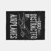 Easily Distracted By Airplanes Funny Plane Lovers  Fleece Deken (Voorkant (Horizontaal))