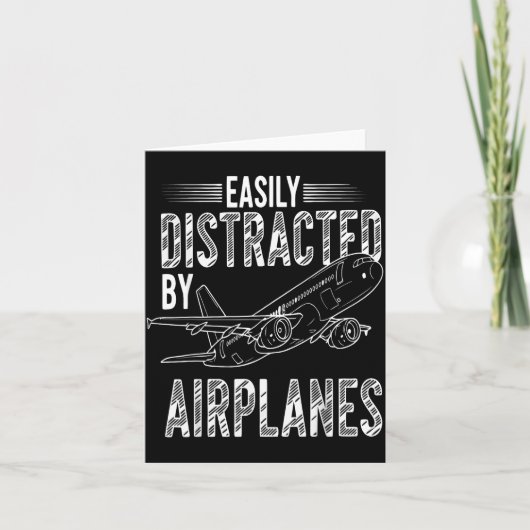 Easily Distracted By Airplanes Funny Plane Lovers Kaart (Voorkant)