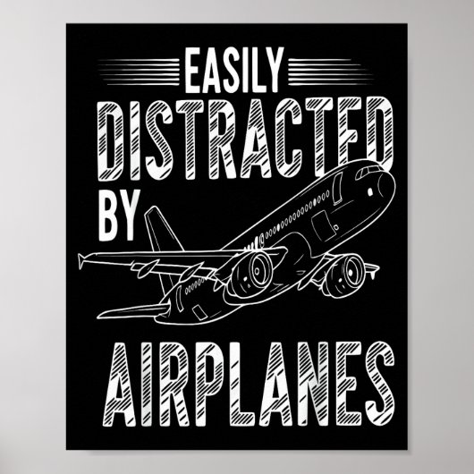 Easily Distracted By Airplanes Funny Plane Lovers Poster (Voorkant)
