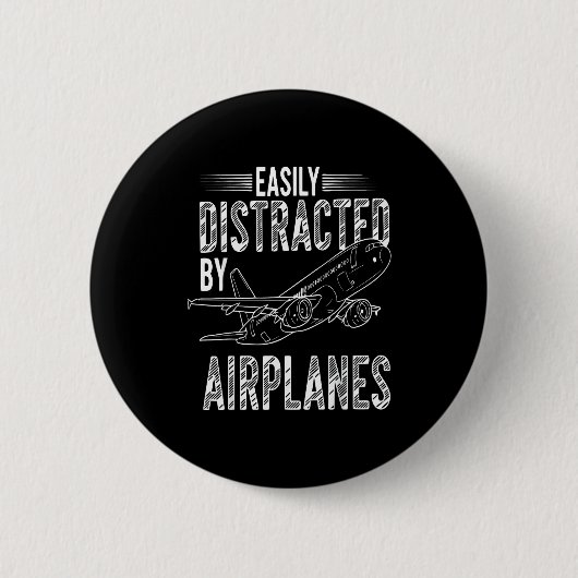 Easily Distracted By Airplanes Funny Plane Lovers  Ronde Button 5,7 Cm (Voorkant)