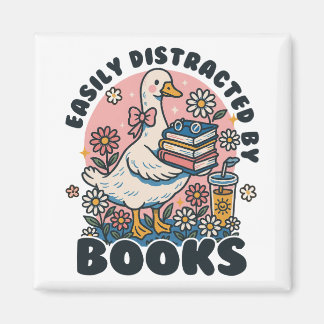 Easily Distracted by Books Cute Goose Bookworm Magneet