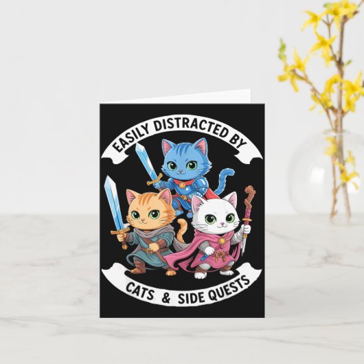 Easily Distracted By Cats &amp; Side Quests Funny  Kaart (Gele Bloem)