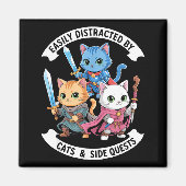 Easily Distracted By Cats & Side Quests Funny Magneet (Voorkant)